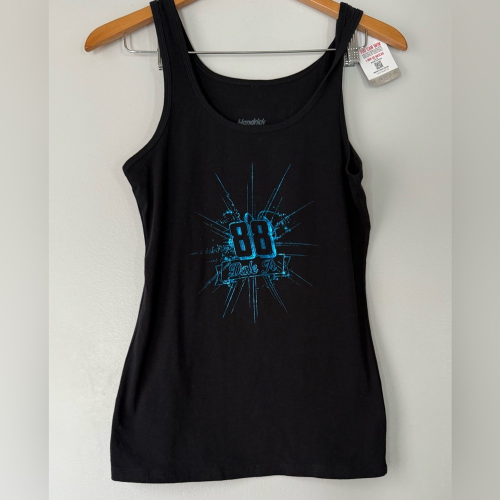 Dale Earnhardt Jr. Women’s Checkered Flag Black Speed Foil Tank Top Size LG NWT